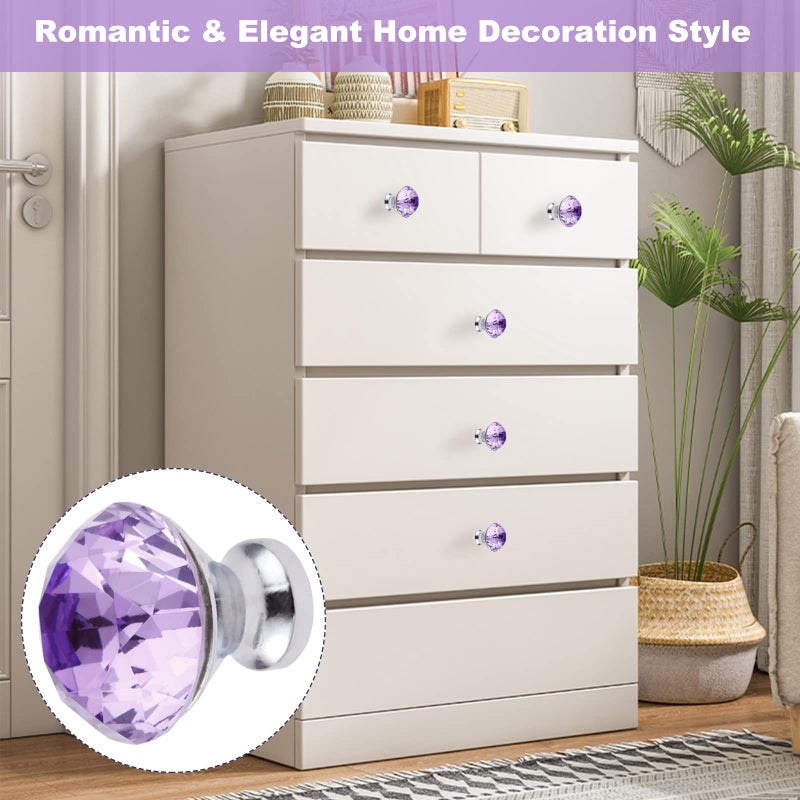 Yetaha Purple Crystal Knobs, 5PCS Glass Drawer Pulls Diamond Shape Cabinet Handles for Dresser Closet Wardrobe Cupboard Bedroom Kitchen Furniture Decoration, with Screws - Image 3